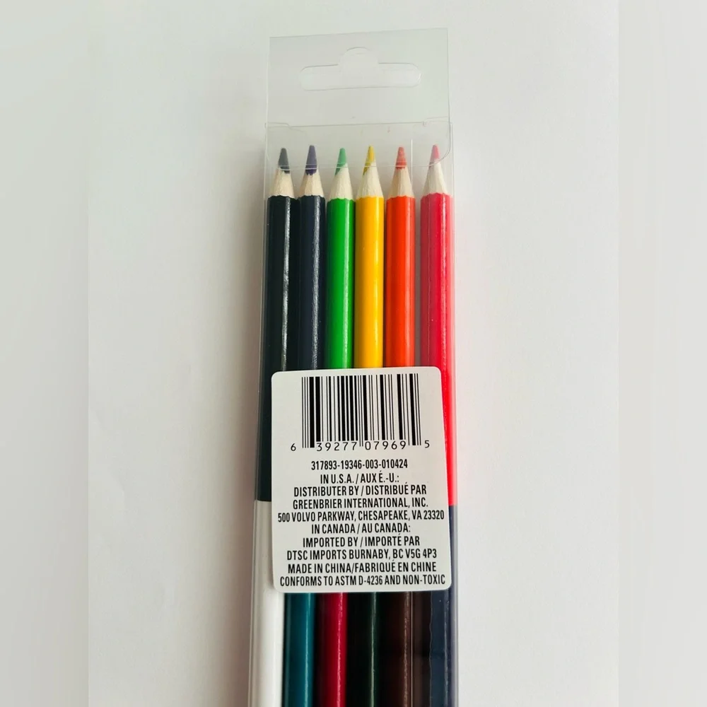 New Jot 6 Double-Ended Colored Pencils Non-Toxic Red Orange Yellow Blue Green